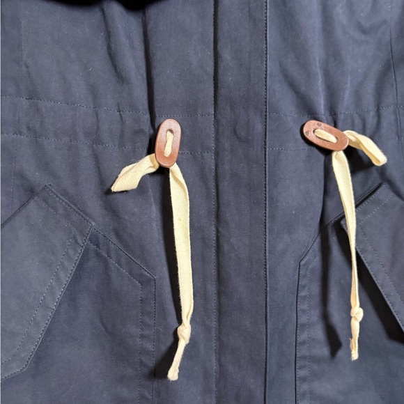 LOFT Navy Anorak Utility Jacket with Hood, Drawstring Waist, Pockets, Zip Pocket - Picture 3 of 14